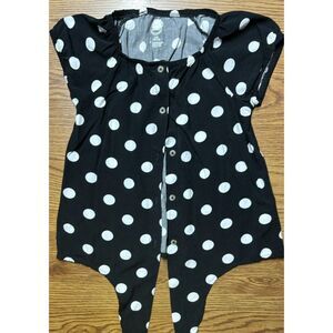 Wonder Nation Girls Polka Dot Tank Top M 7/8 Black White Tie Front Summer Blouse